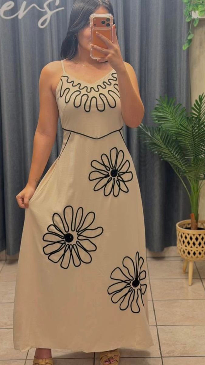 Strap Sleeve Lace Designed Flower Midi Dress FC2462