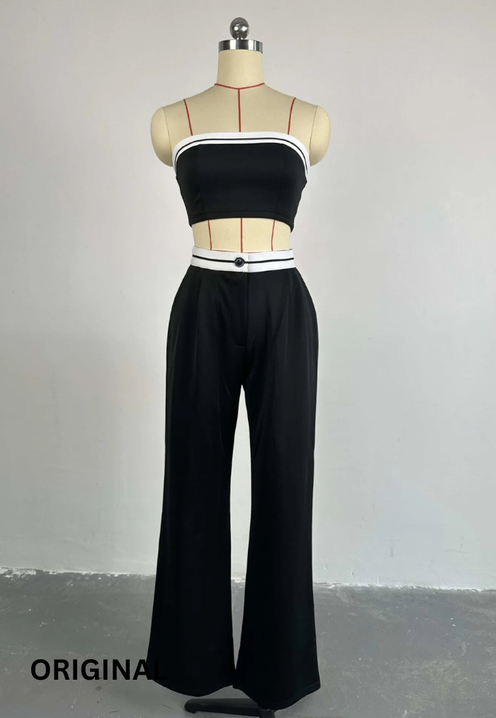 Strapless Crop Top With Trousers Set