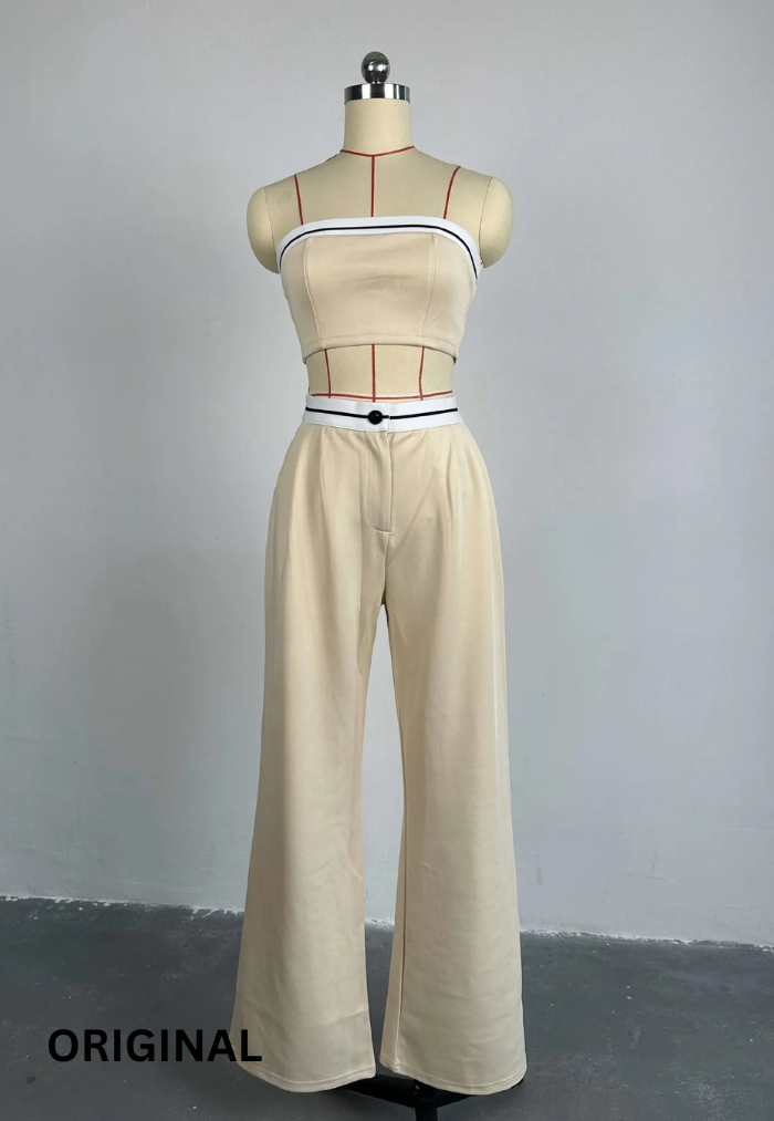 Strapless Crop Top With Trousers Set