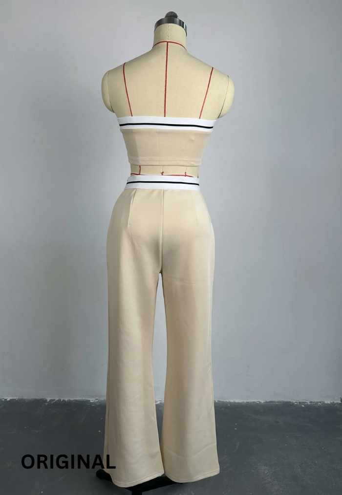 Strapless Crop Top With Trousers Set