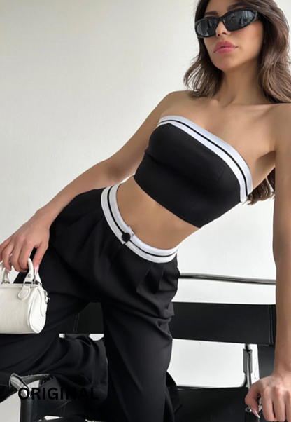 Strapless Crop Top With Trousers Set