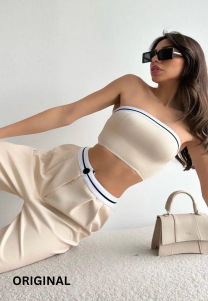 Strapless Crop Top With Trousers Set