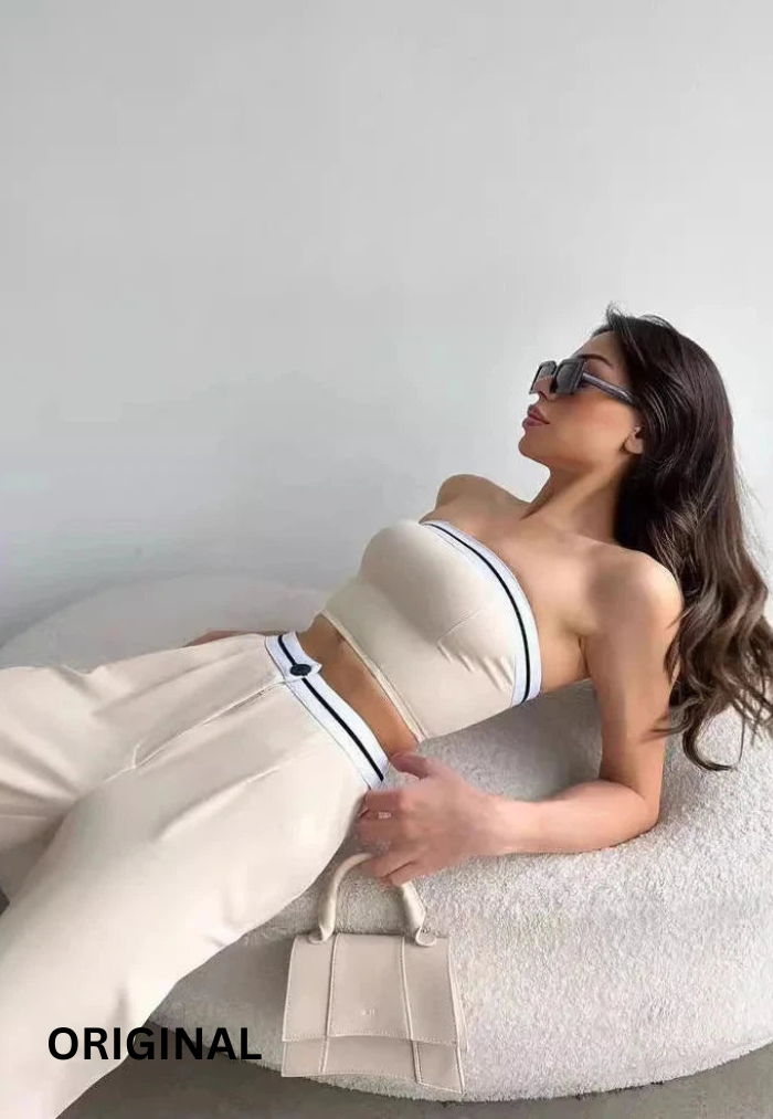 Strapless Crop Top With Trousers Set