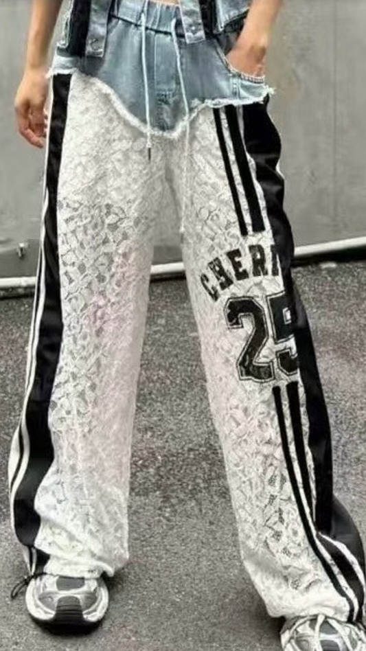 Strip Designed Net Jeans FC1888