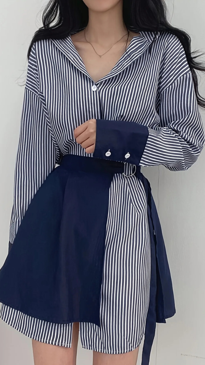 Stripe Long Sleeve Shirt 2 Piece Set FC1790