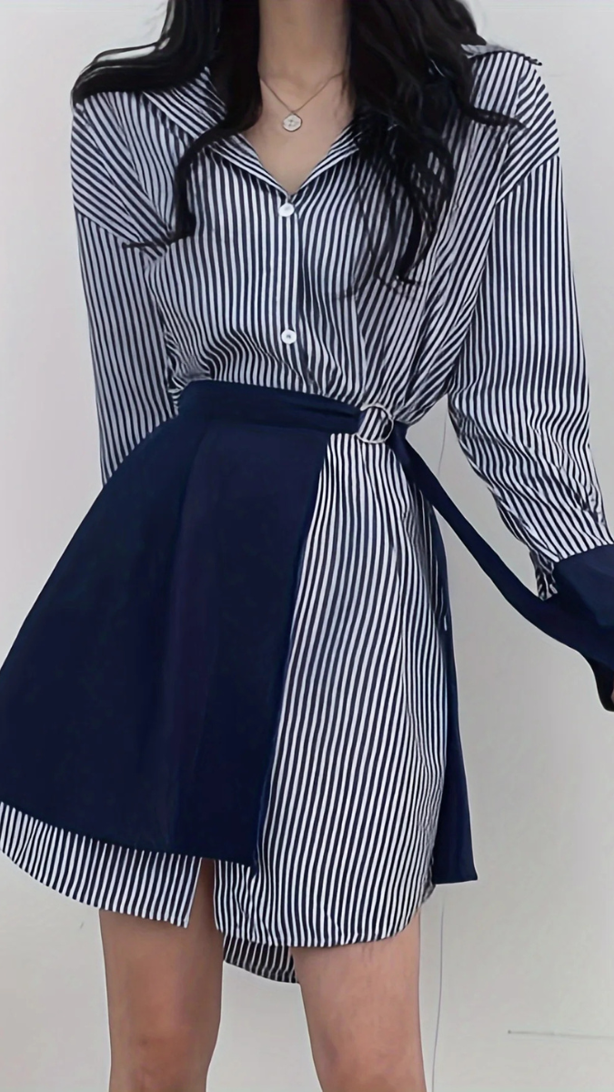 Stripe Long Sleeve Shirt 2 Piece Set FC1790