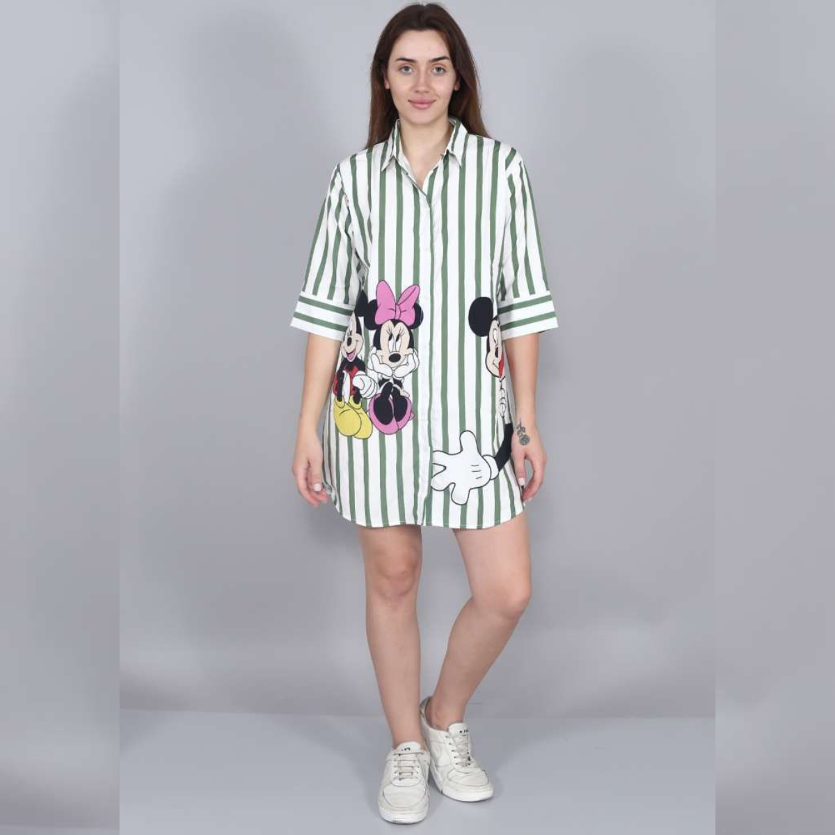 Stripe Mickey Mouse Shirt Dress FC1039