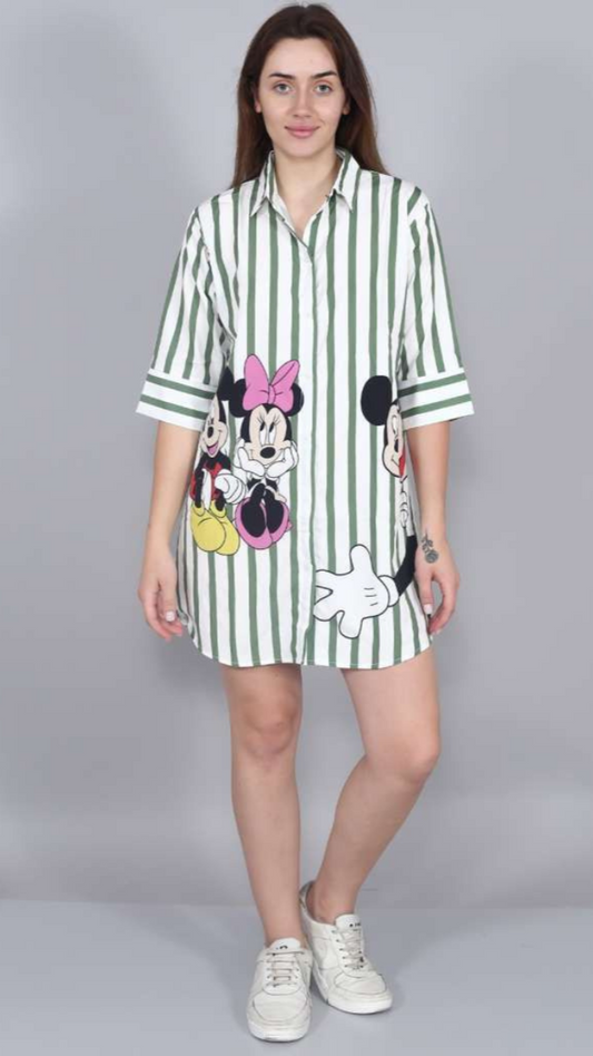 Stripe Mickey Mouse Shirt Dress FC1039