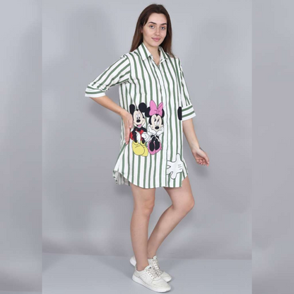 Stripe Mickey Mouse Shirt Dress FC1039