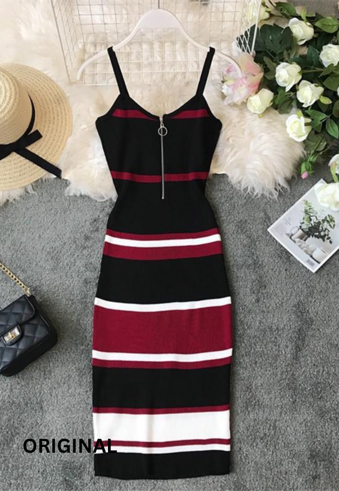 Striped Print Knitted Cotton Dress