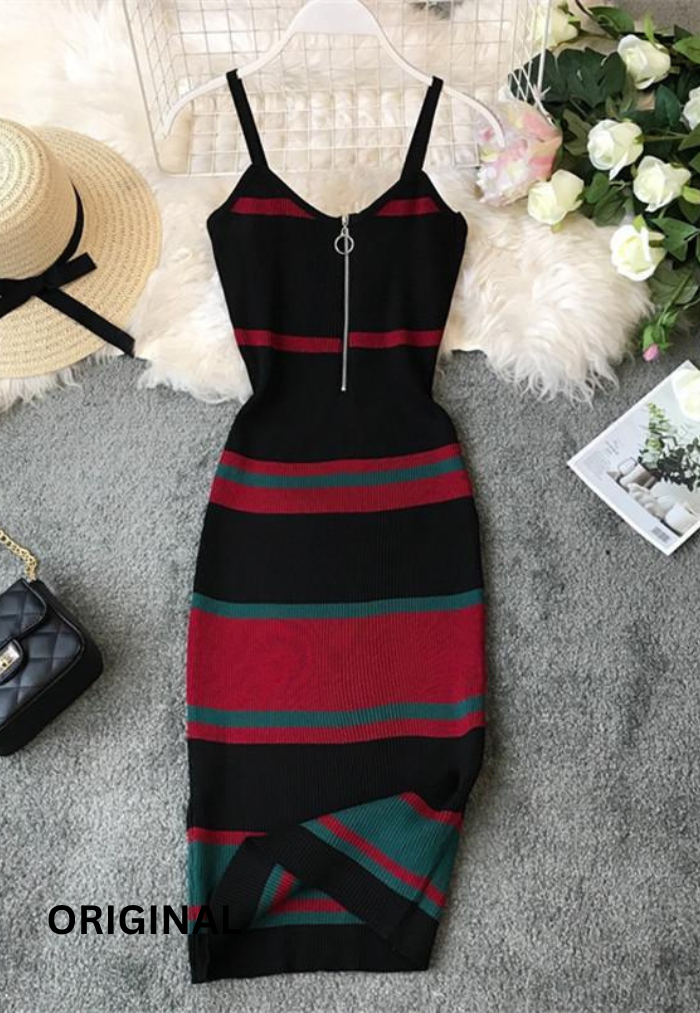 Striped Print Knitted Cotton Dress