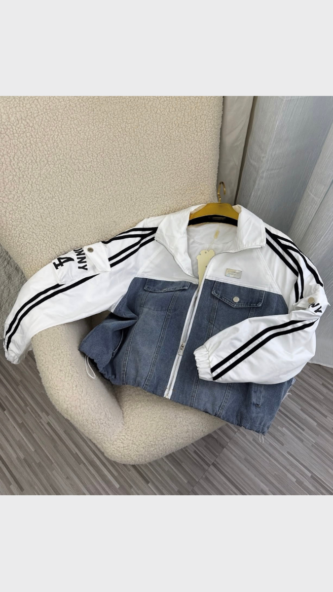 Striped Sleeve Half Denim Jacket FC1960