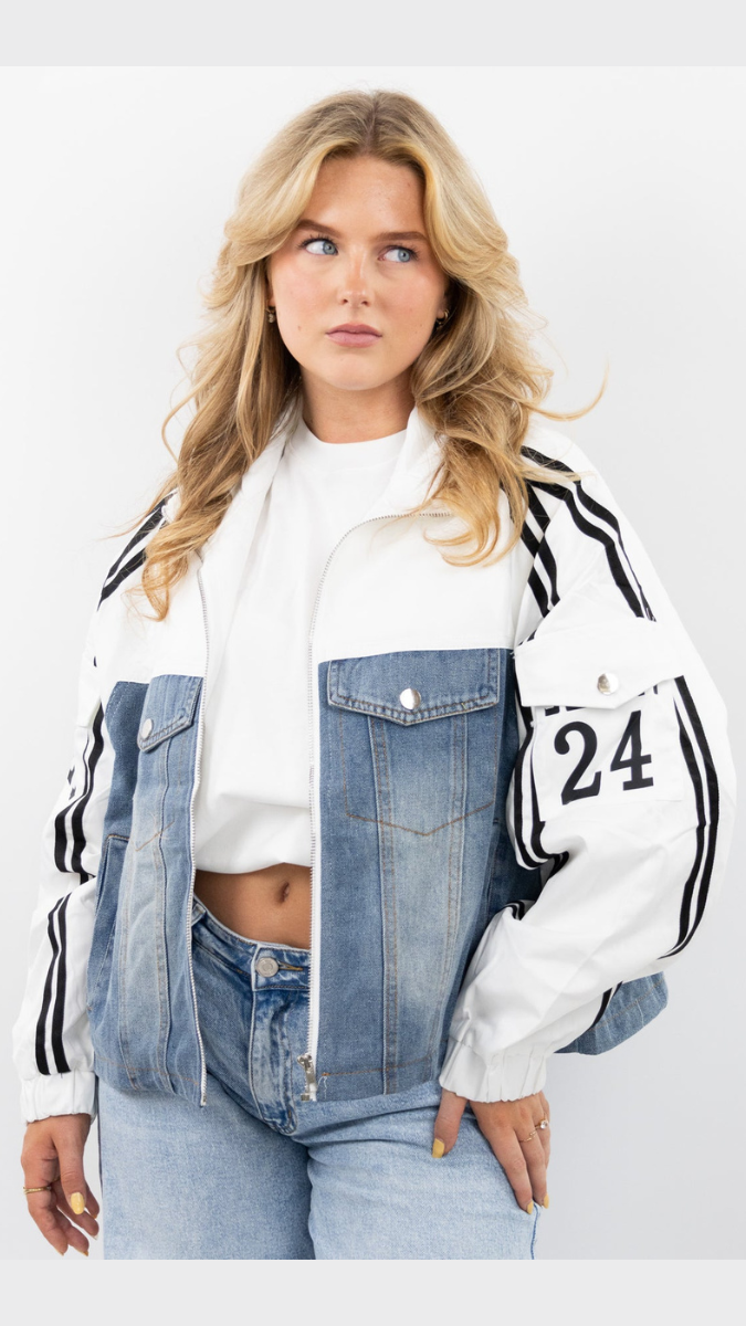 Striped Sleeve Half Denim Jacket FC1960