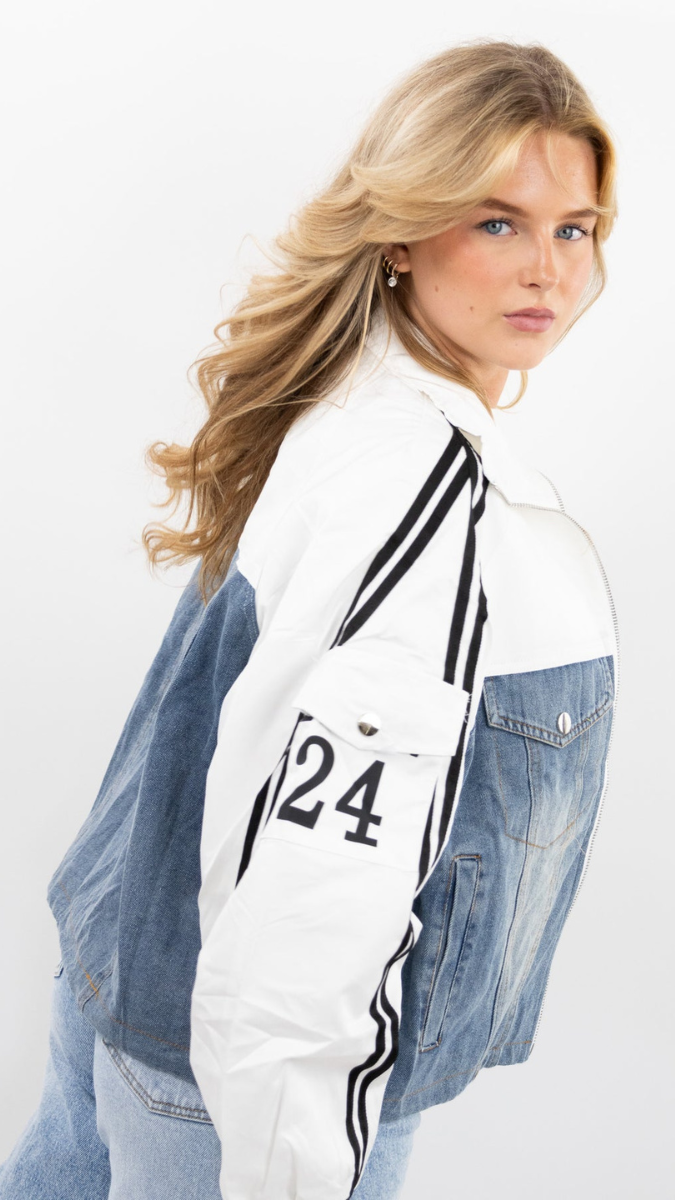 Striped Sleeve Half Denim Jacket FC1960