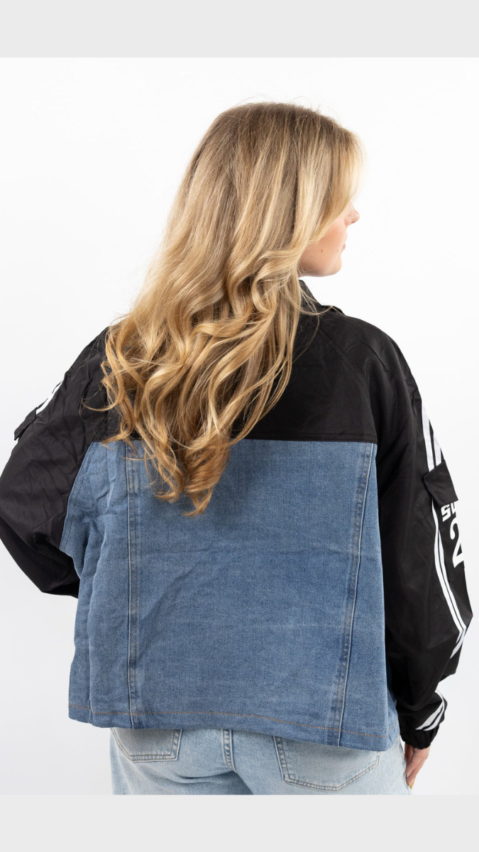 Striped Sleeve Half Denim Jacket FC1960