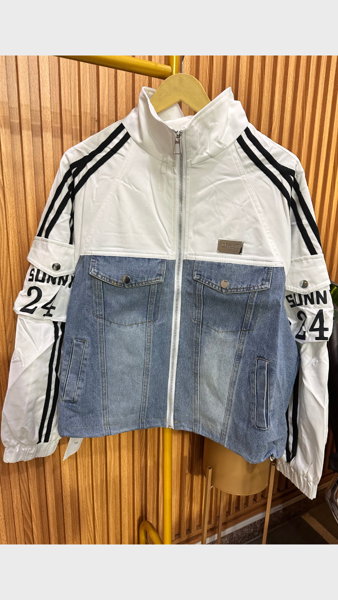 Striped Sleeve Half Denim Jacket FC1960