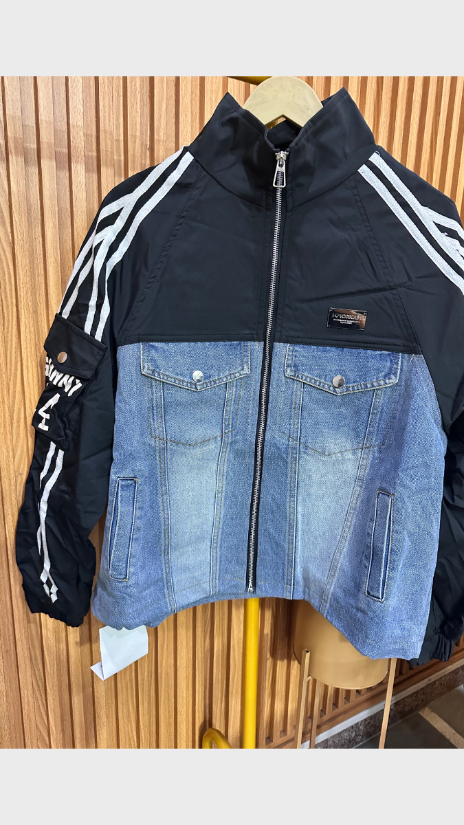 Striped Sleeve Half Denim Jacket FC1960