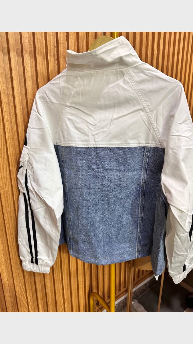 Striped Sleeve Half Denim Jacket FC1960