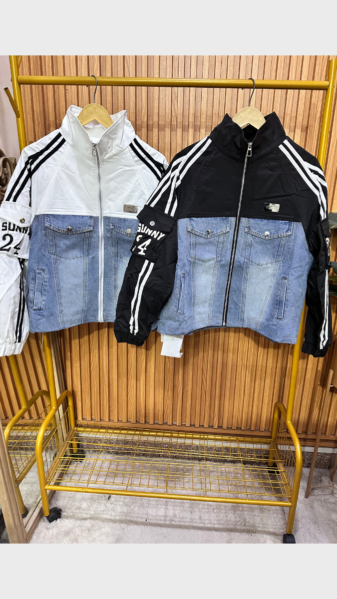 Striped Sleeve Half Denim Jacket FC1960