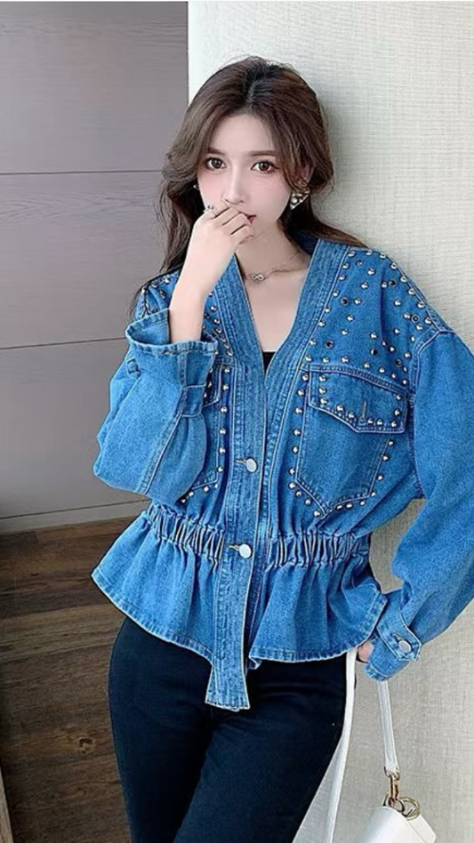 Stylish Stone Embedded Denim Shirt FC1944