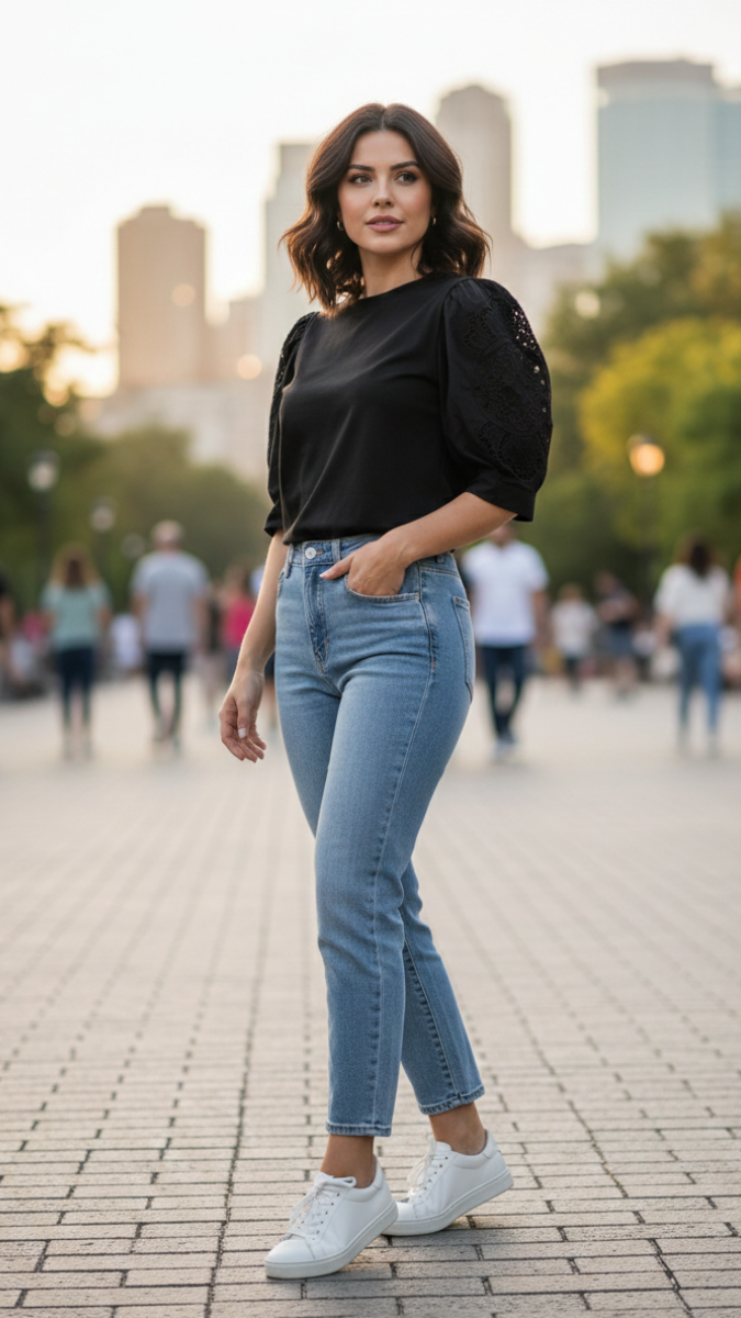 Stylish Balloon Sleeve Round Neck Top FC2163