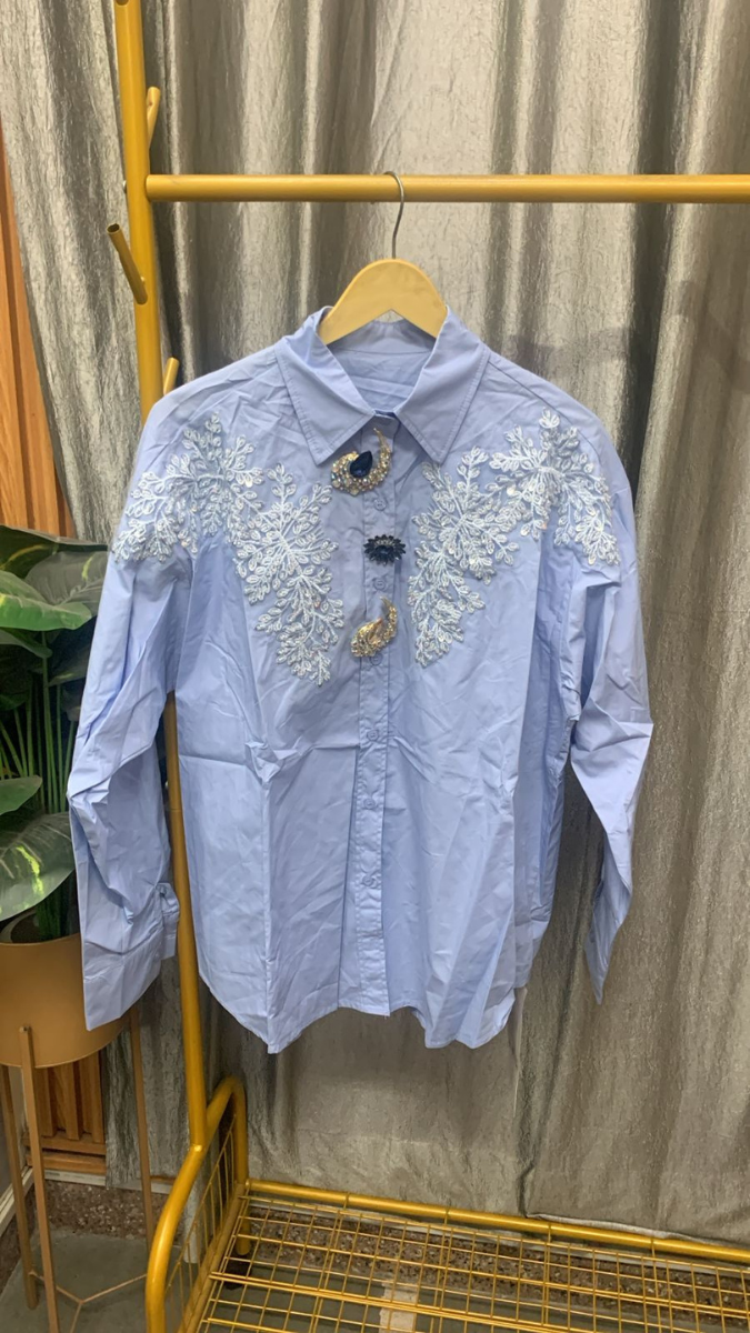 Stylish Button Embroidery Shirt FC2442