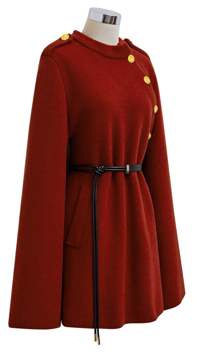 Stylish Cape Button on Side For Winter FC1689