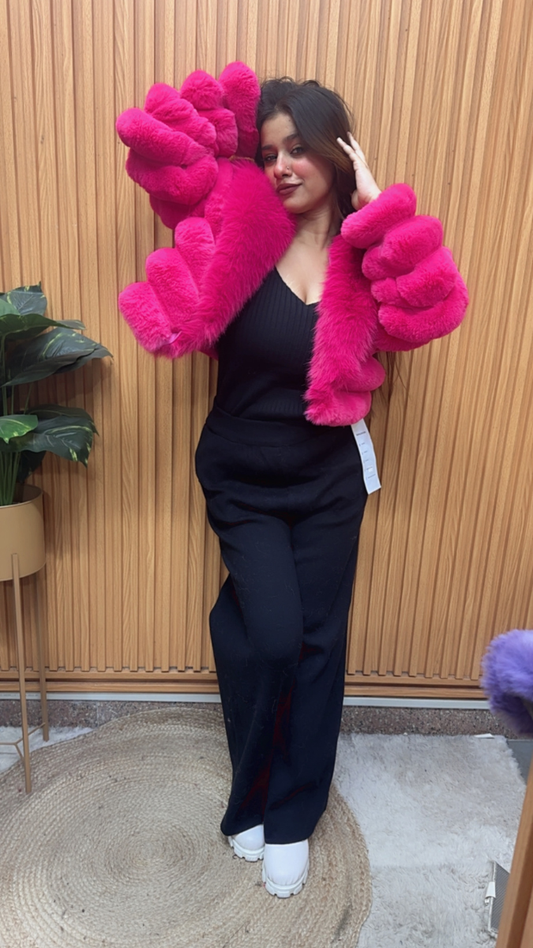 Stylish Collar Fur Bubble Crop Jacket FC2073