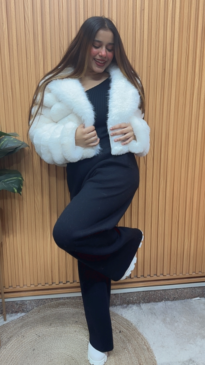 Stylish Collar Fur Bubble Crop Jacket FC2073