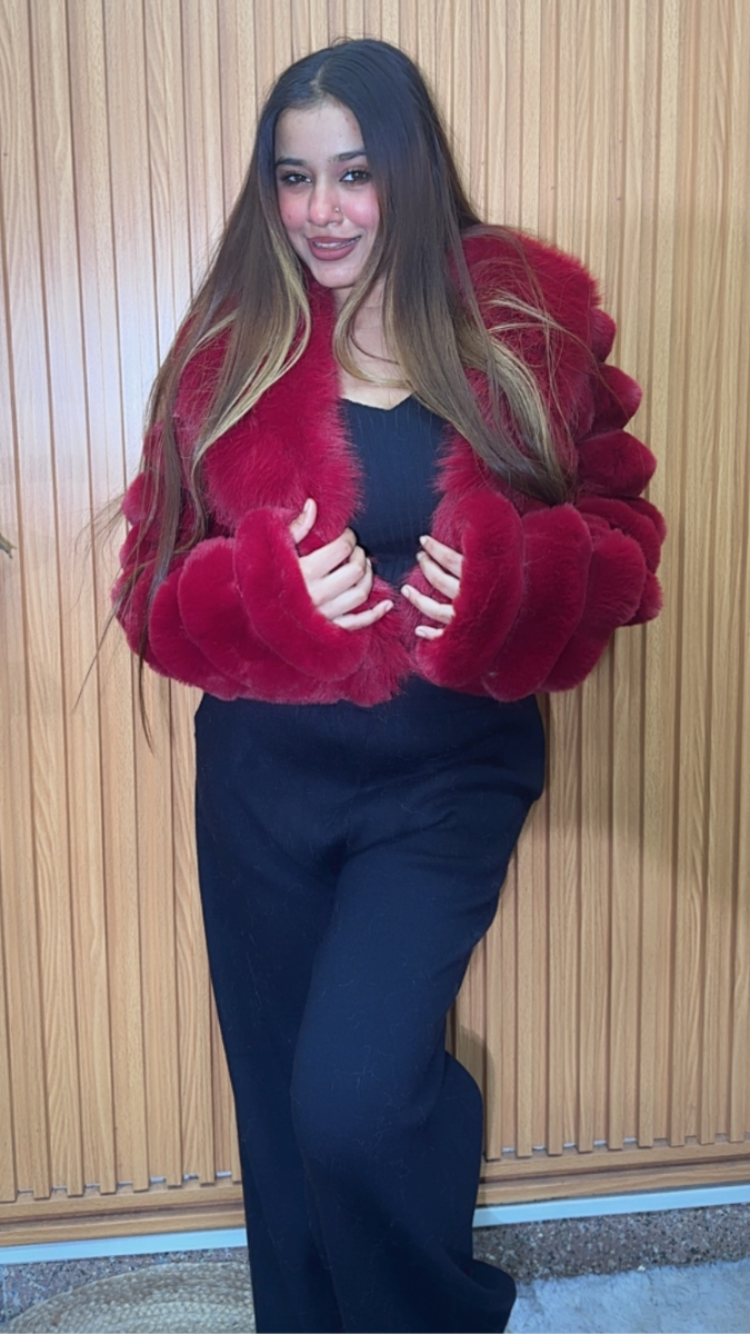 Stylish Collar Fur Bubble Crop Jacket FC2073