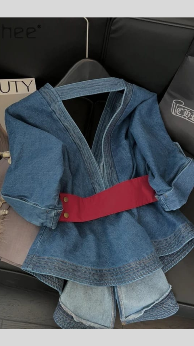 Stylish Deep V Neck Belted Top FC1920