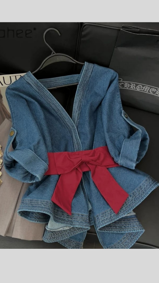 Stylish Deep V Neck Belted Top FC1920
