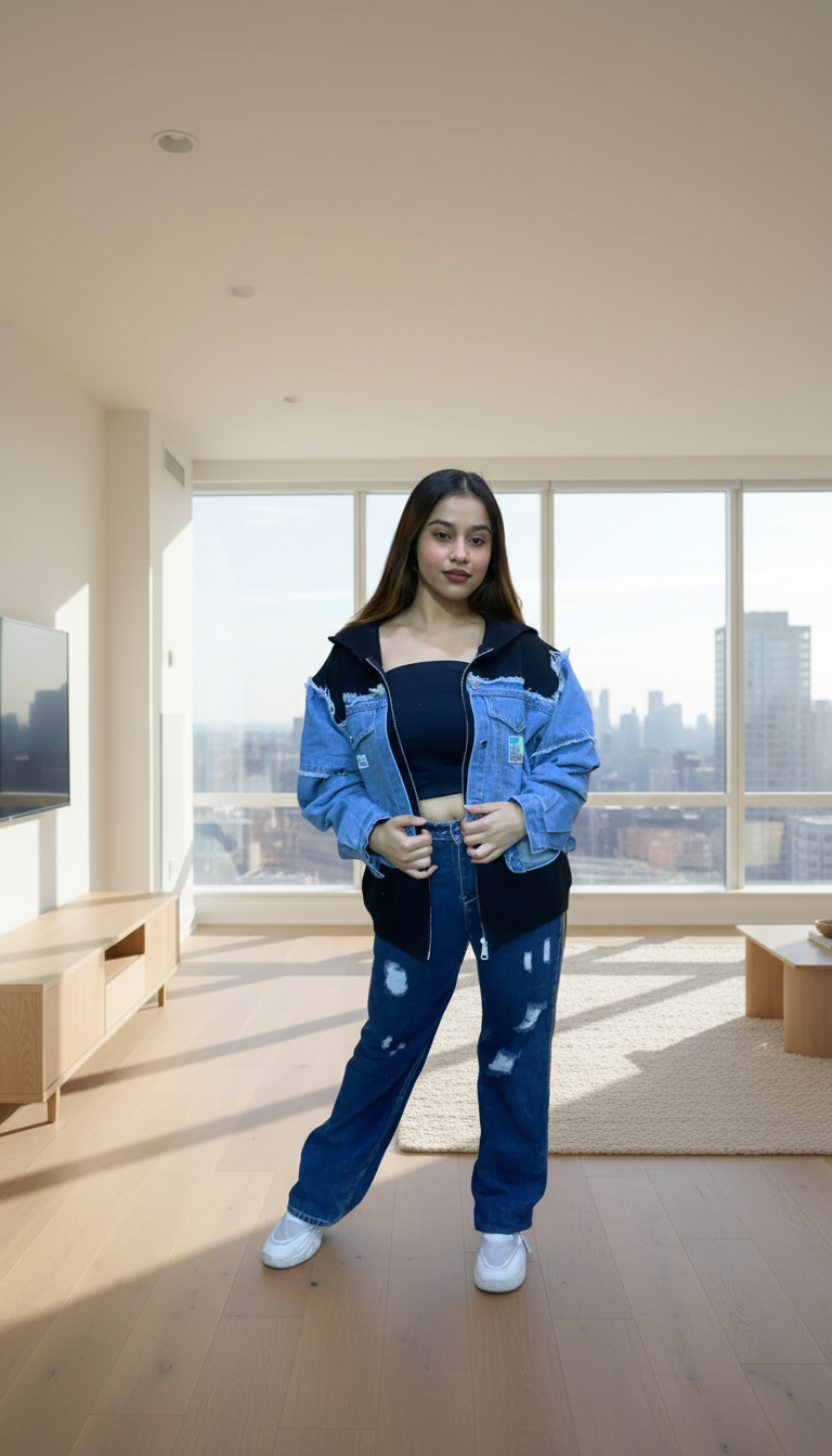 Stylish Denim Jacket With Hosiery Embedded FC2040