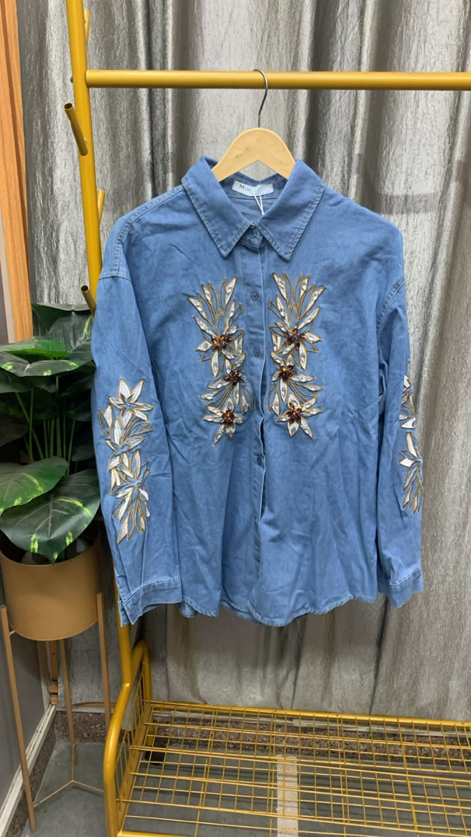 Stylish Designed Sleeve And Front Denim Shirt FC2566