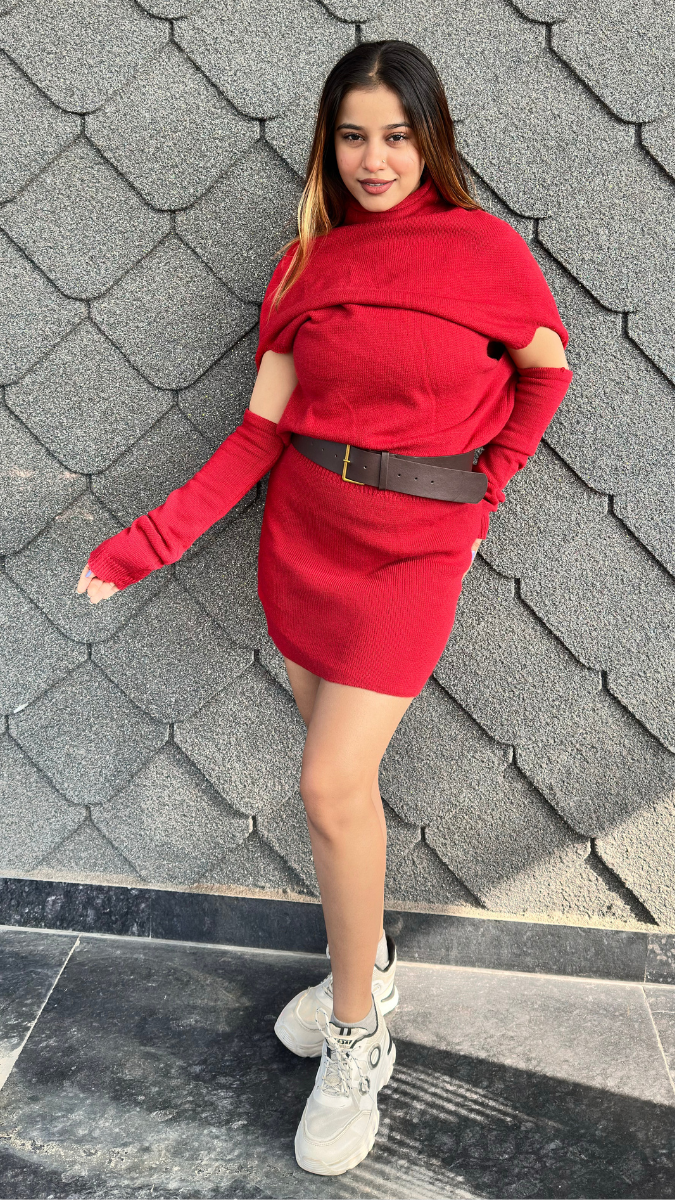 Stylish Hand Gloves With Loose Neckline Mini Dress FC2030