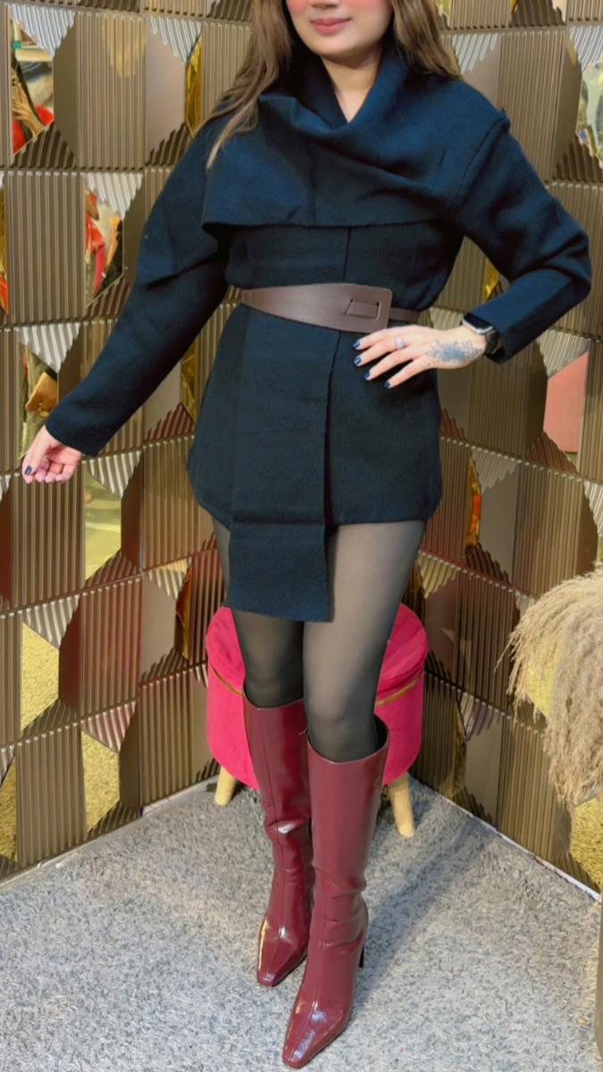 Stylish Neckline With Scarf In Front And Belted Top FC2002