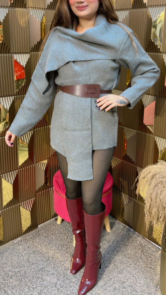 Stylish Neckline With Scarf In Front And Belted Top FC2002