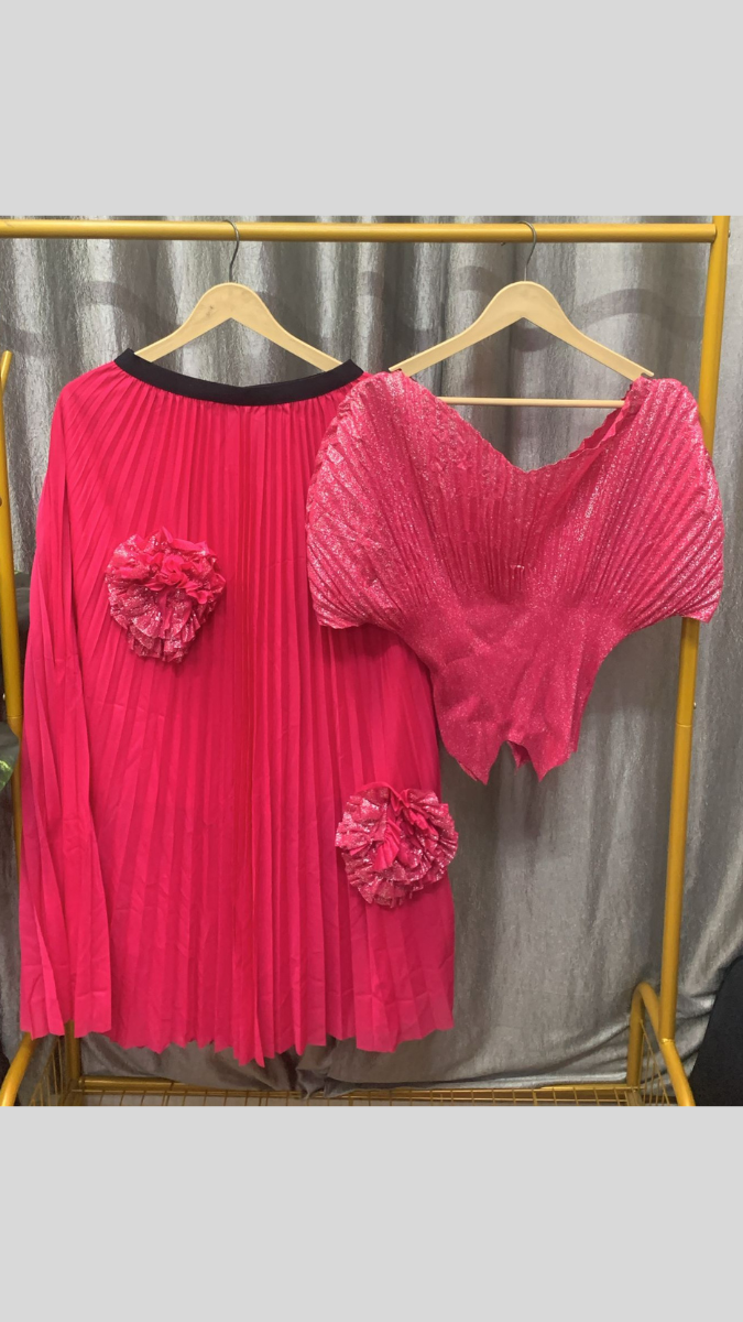 Stylish Off Shoulder Top With Flower Embedded Skirt FC2227