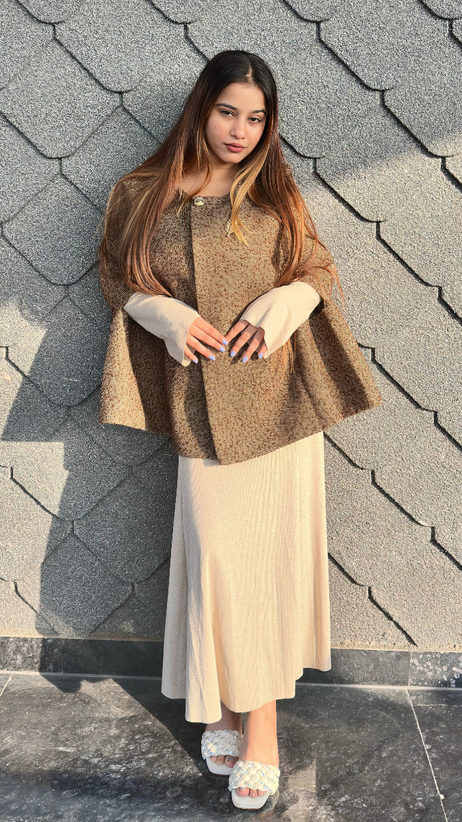 Stylish Round Neck Cape With Knitting Dress FC2035