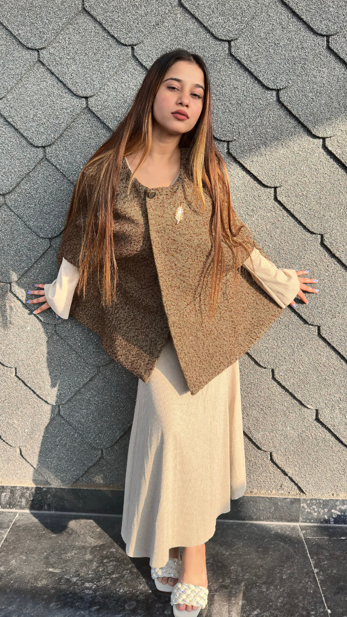 Stylish Round Neck Cape With Knitting Dress FC2035