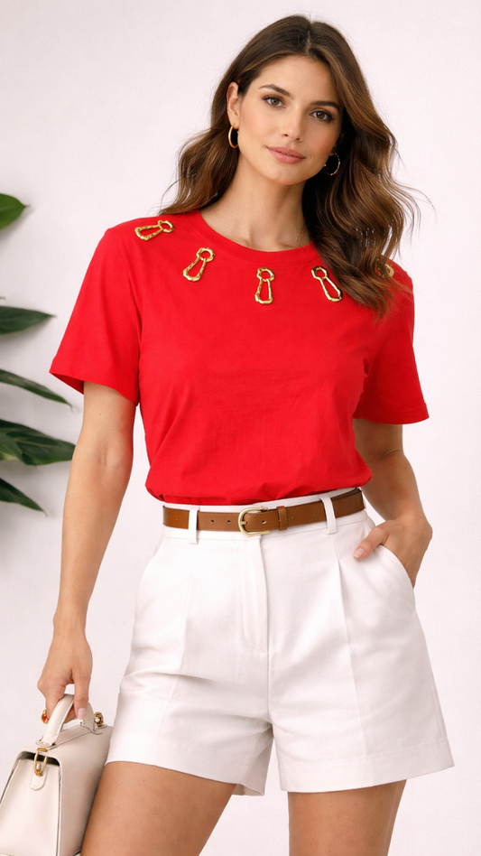 Stylish Round Neckline Half Sleeve Top FC2277