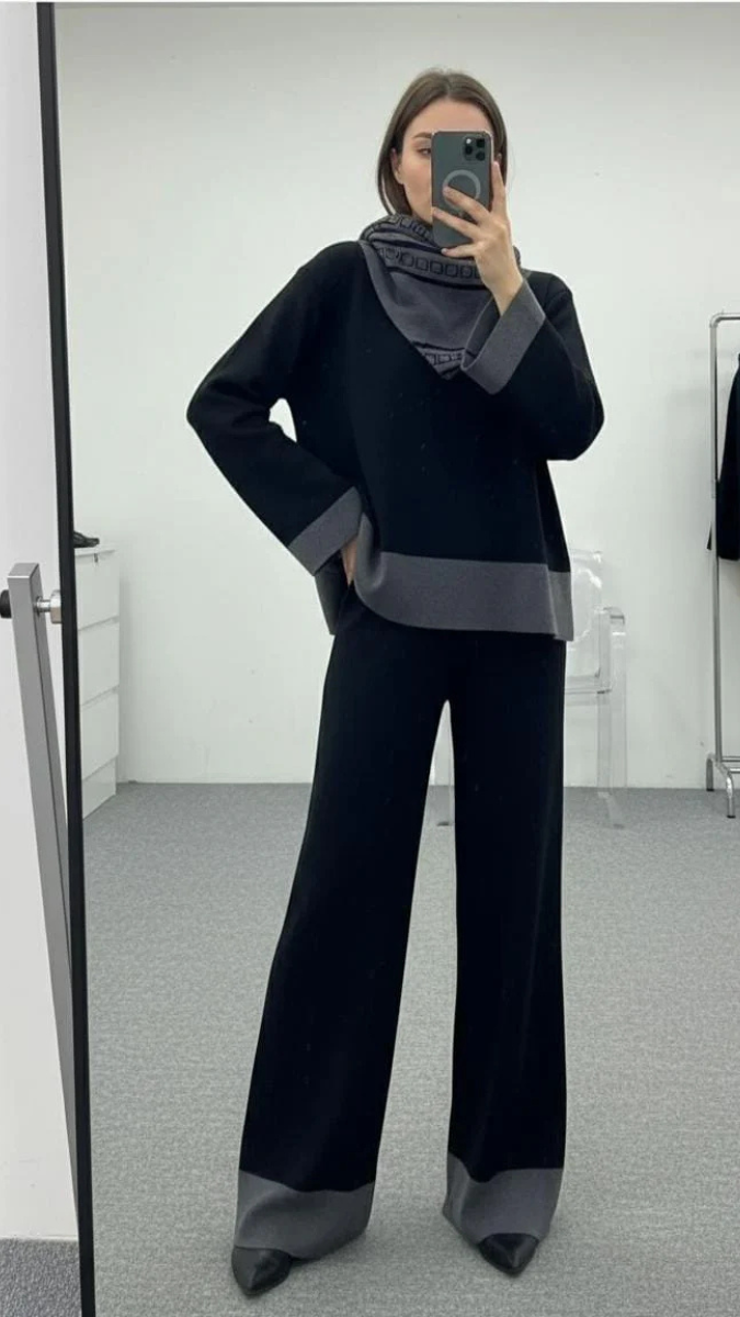 Stylish Scarf With Loose Top And Pant Coord Set FC2009