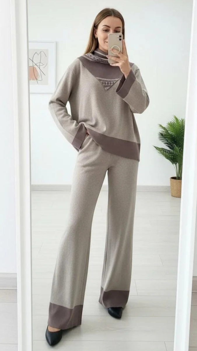 Stylish Scarf With Loose Top And Pant Coord Set FC2009