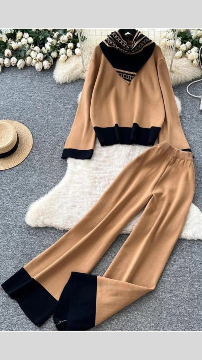 Stylish Scarf With Loose Top And Pant Coord Set FC2009