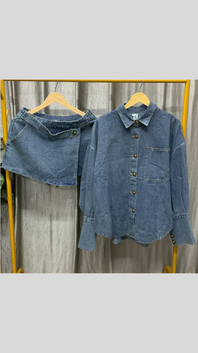 Stylish Shirt With Short Skirt Denim Coord Set FC2519