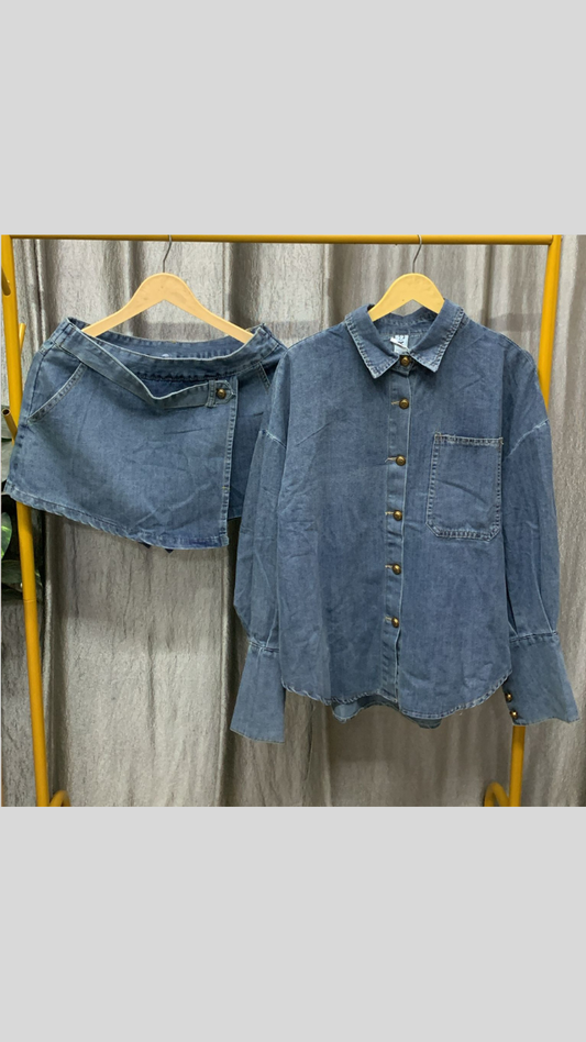 Stylish Shirt With Short Skirt Denim Coord Set FC2519