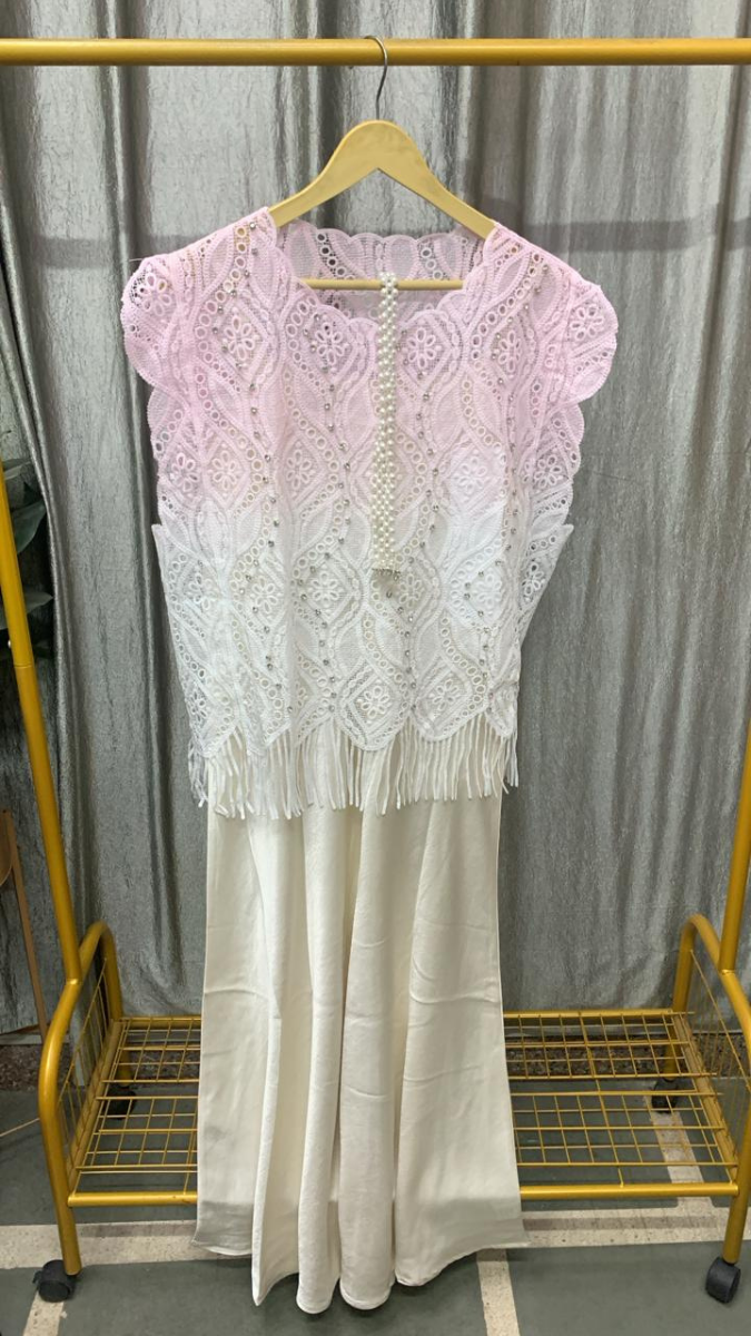 Stylish Shrug With Tassel End Satin Dress FC2434