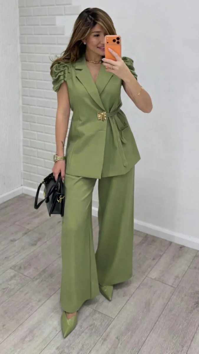 Stylish Sleeve Wrap Around Long Top And Loose Pant Coord Set FC2407