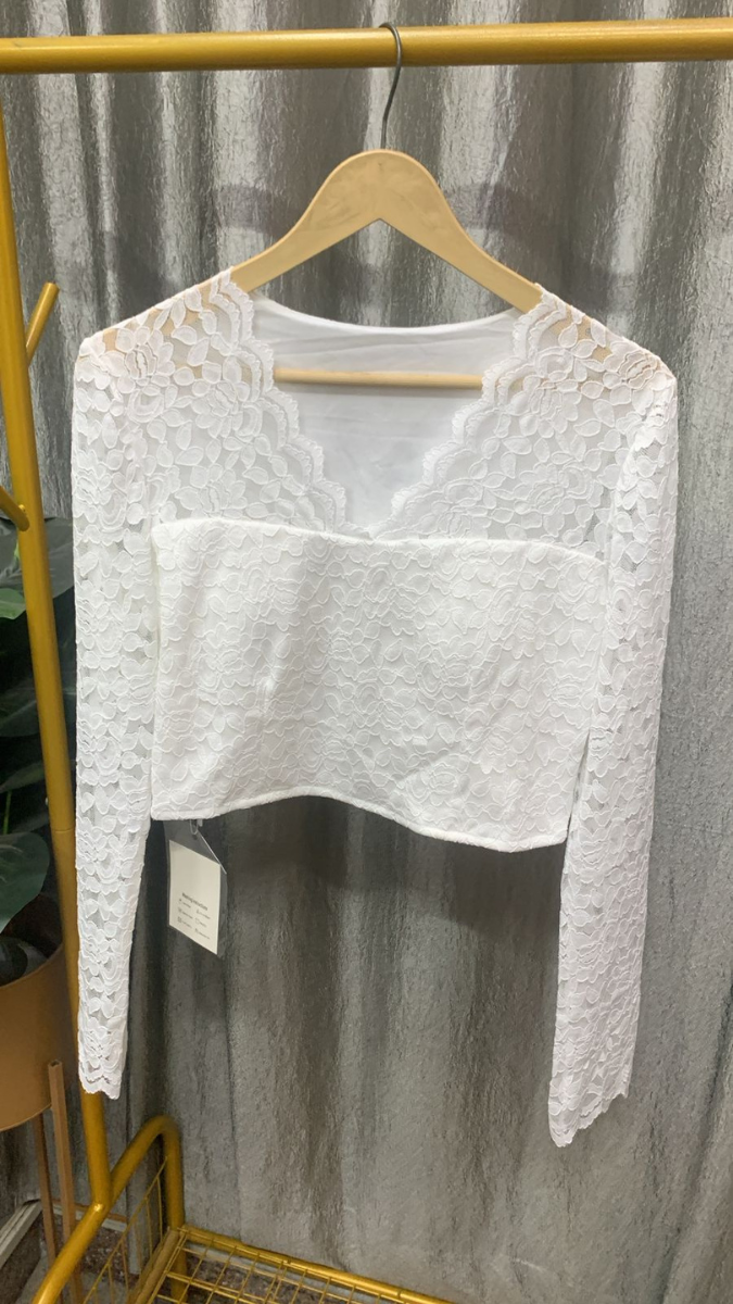 Stylish V Neck Floral Net Crop Top FC2379