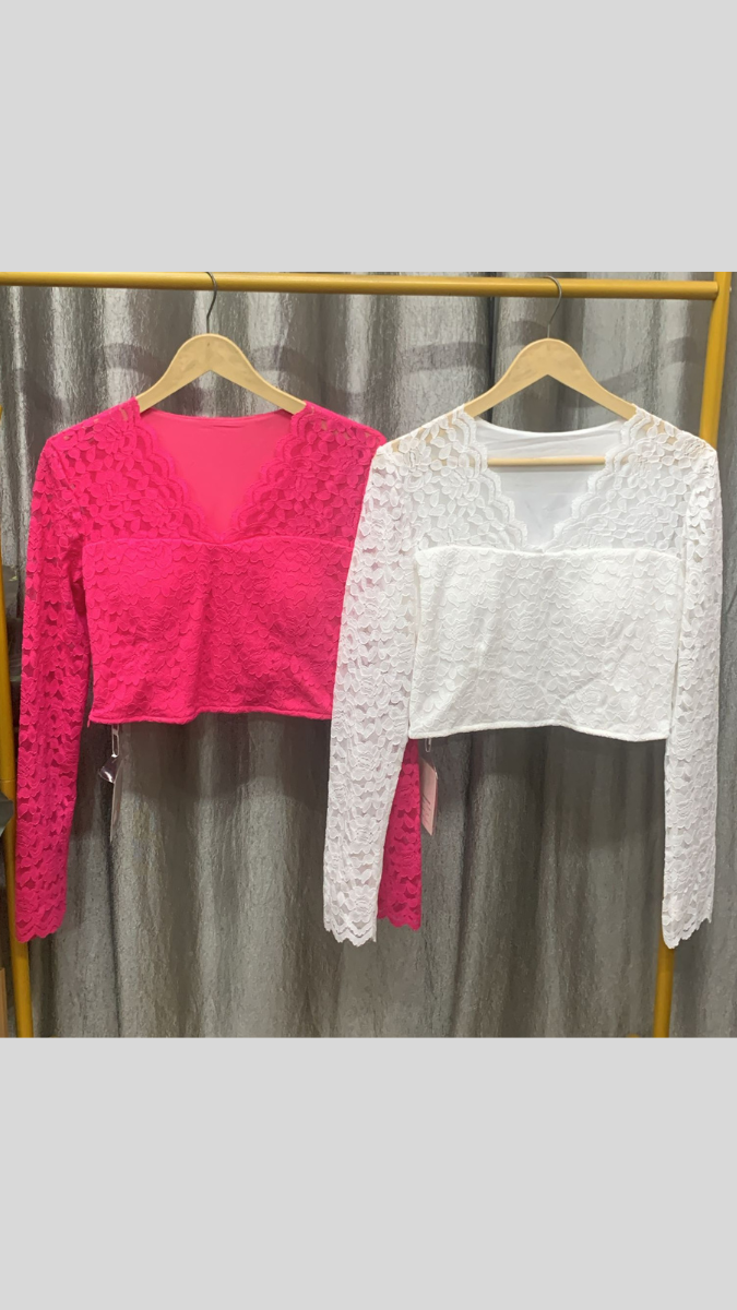 Stylish V Neck Floral Net Crop Top FC2379